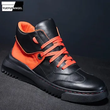 

Winter Men Shoes Casual Genuine Leather Hip Hop Flat High Top Sneakers Brand Round Toe Lace Up Platform Shoes Zapatilla Hombre