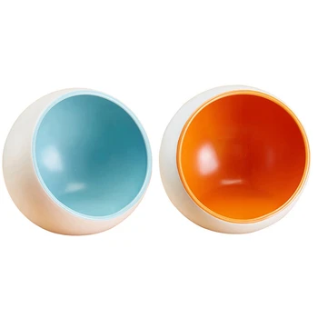 

2 Pcs Pet Cat Dog Ceramic Bowl Heavy Base Feeding Dish Prevent Tipping Anti Spill Over-White + Orange & White + Blue