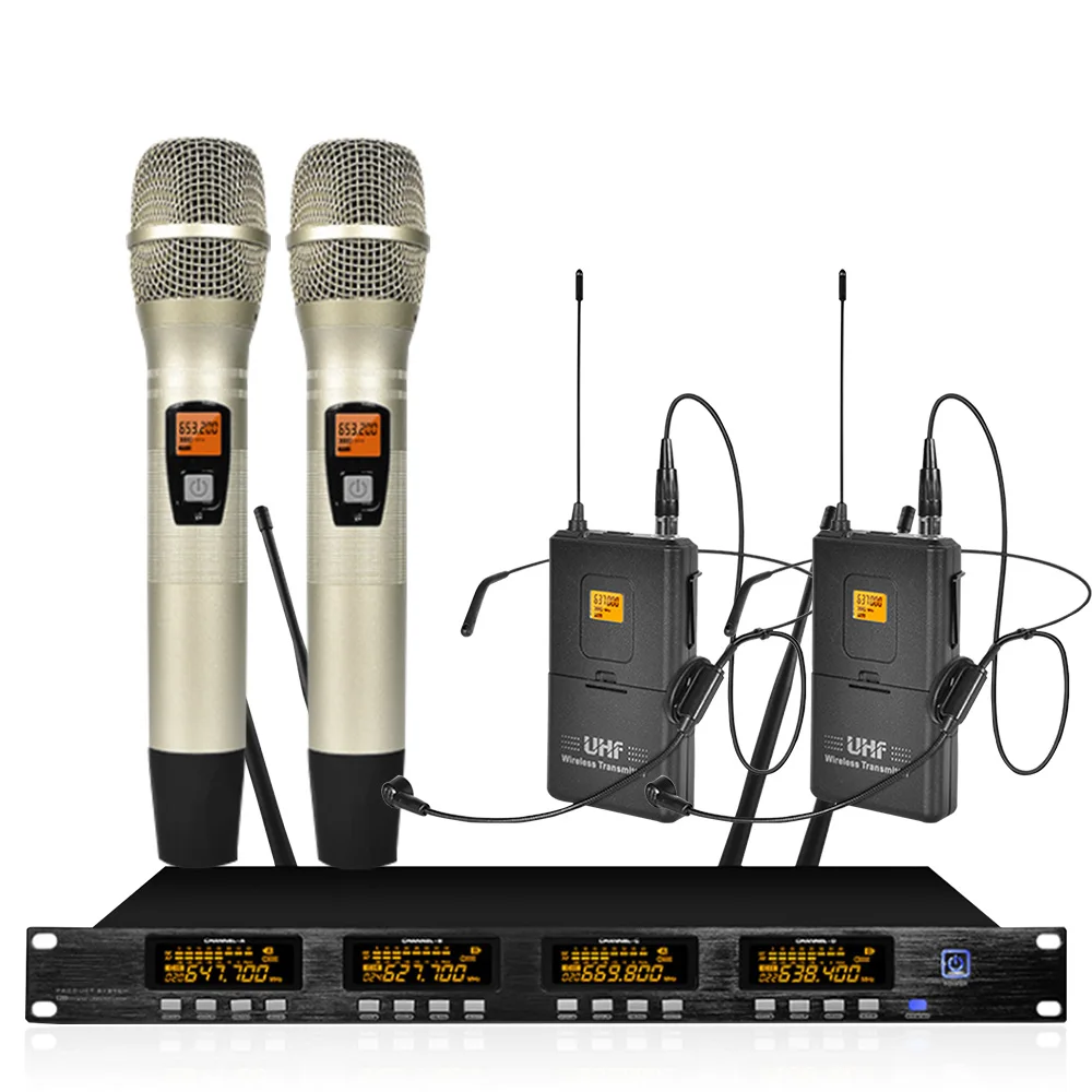 Беспроводная микрофонная система UHF 2 ручных микрофона с регулируемой частотой