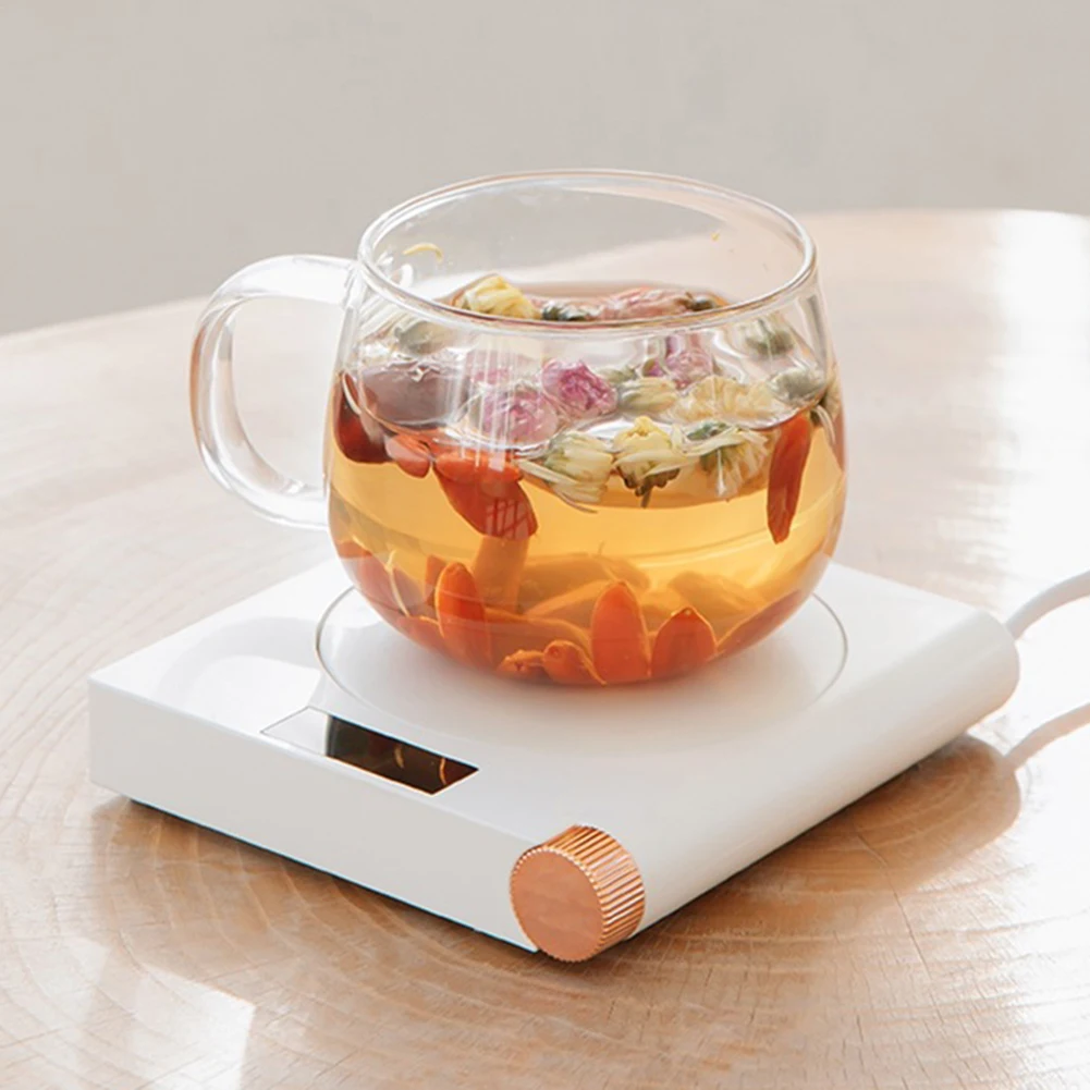 Mini posavasos de calefacción CC, 5V, 10W, pantalla LED de carga USB, calentador de bebidas, Base de estera para taza, 5 engranajes, ajuste de calefacción