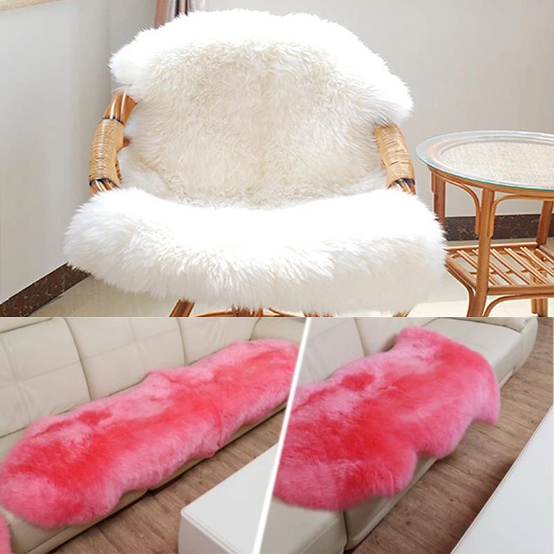 Washable Fur Fluffy Wool 2-in-1 Chair Seat Cover Carpet Rug Mat Bedroom