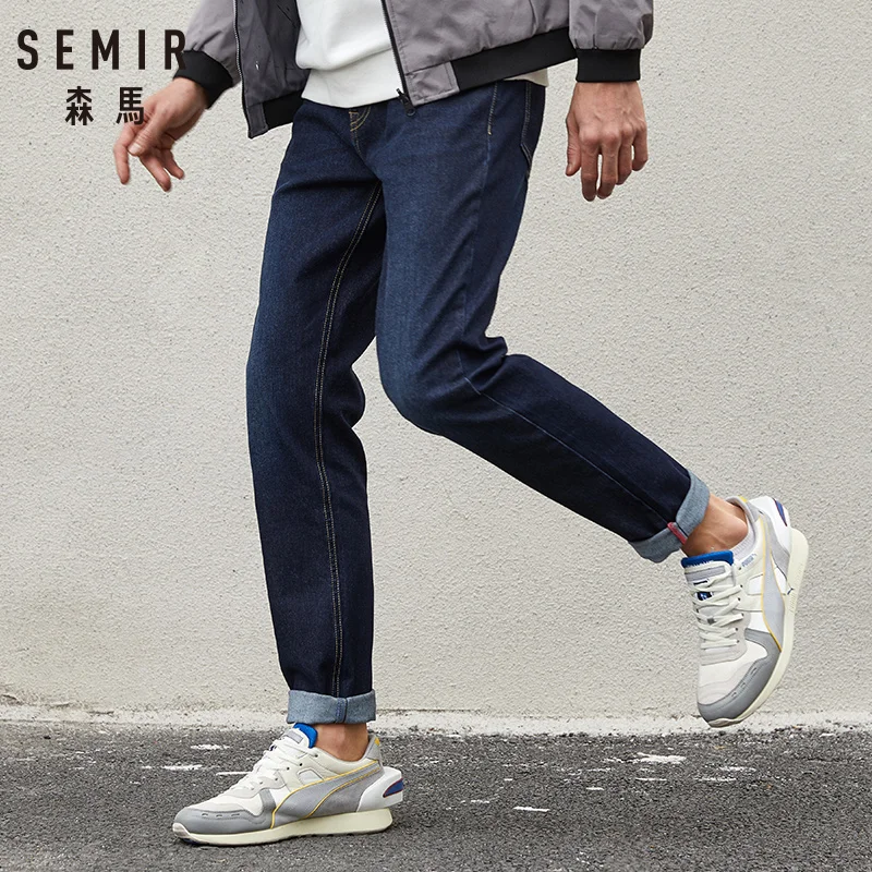 Skup SEMIR jeansy męskie dopasowane obcisłe spodnie klasyczne 2019 dżinsy męskie dżinsy projektant spodnie Casual skinny proste spodnie elastyczne