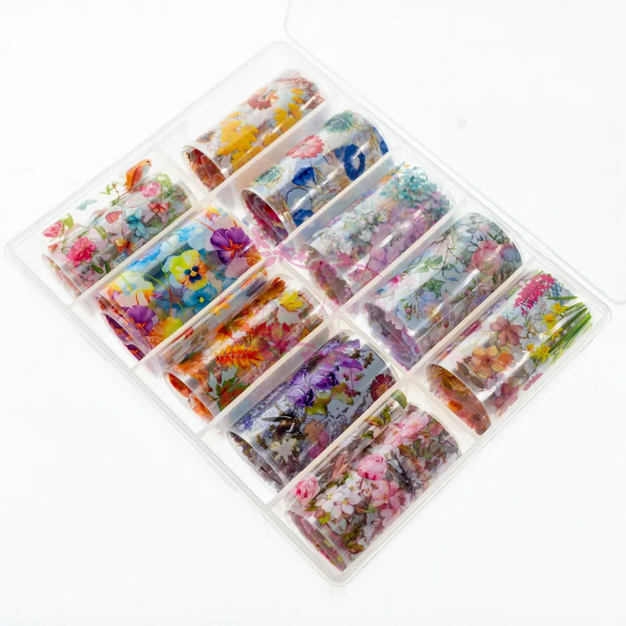 1 Set Mix Colorful Rose Daisy Flower Design Transfer Foil Wraps Decal Summer Nail Art Manicure Decorations Box | Красота и здоровье