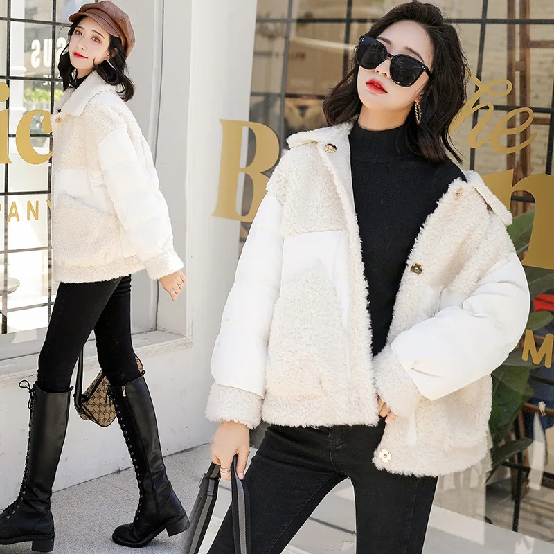 

Lambs Wool Coat Women's Short 2019 New Style Winter Joint Cotton-padded Clothes Korean-style Loose Thick Cotton Coat Short-heigh