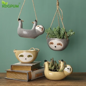 

Nordic Wall Hanging Ceramic Vase Sloth Flower Pot Scindapsus Chlorophytum Potted Plant Animal Flower Pot Home Garden Decoration