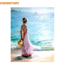 

CHENISTORY Frame DIY Painting By Numbers Seaside Women Figure Painting Modern Wall Art Canvas Painting For Home Wall Artwork