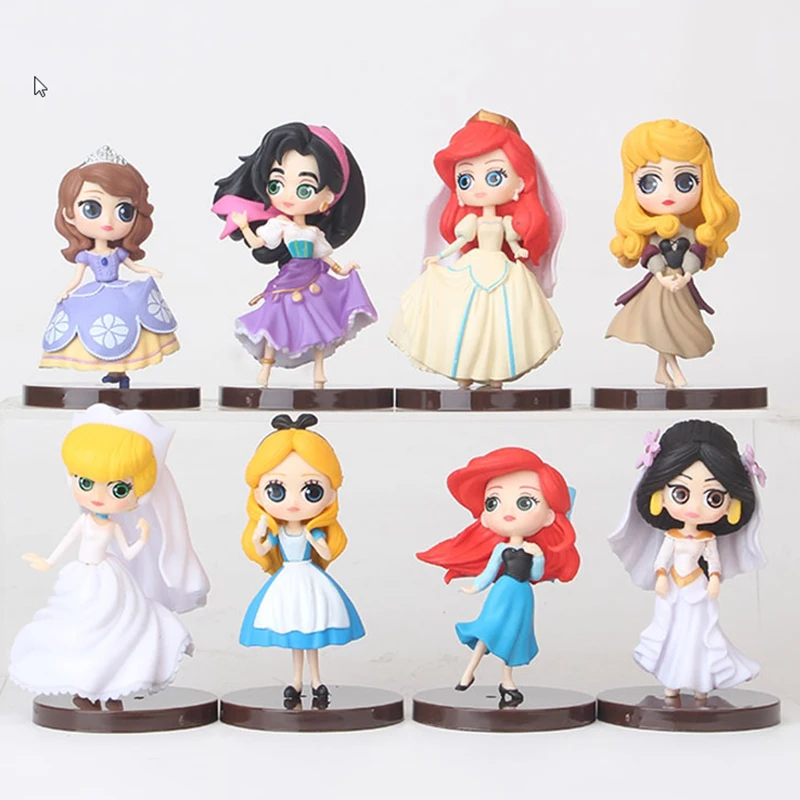 

8pcs/set Disney Princess Anime Figure Model Collection Toy Birthday Action Figures Dress Modeling Gift