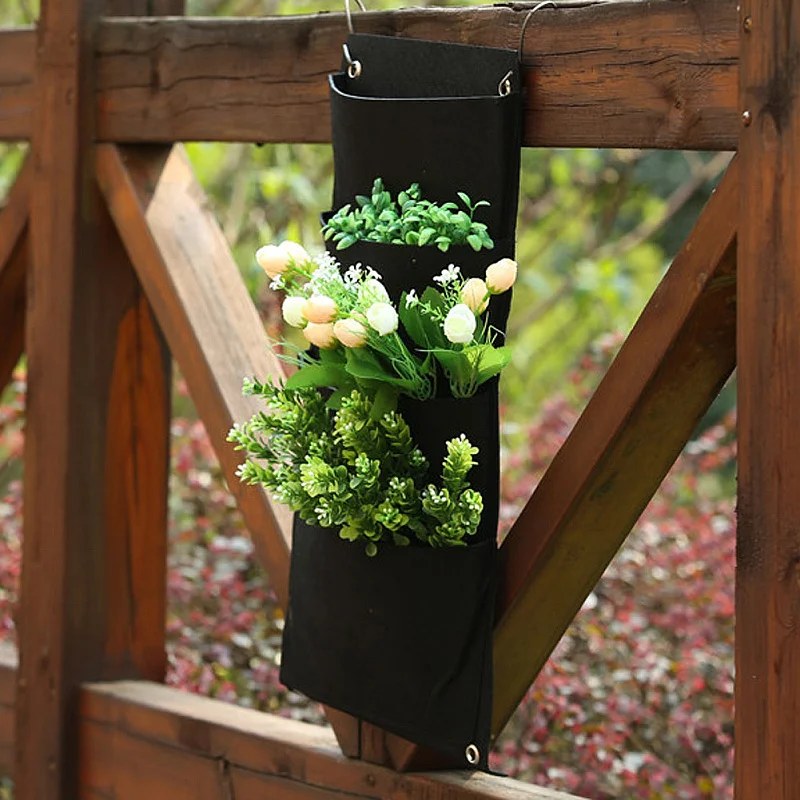 4 Pockets outdoor Vertical Greening Hanging Wall Garden Plant Bags Wall Planter 