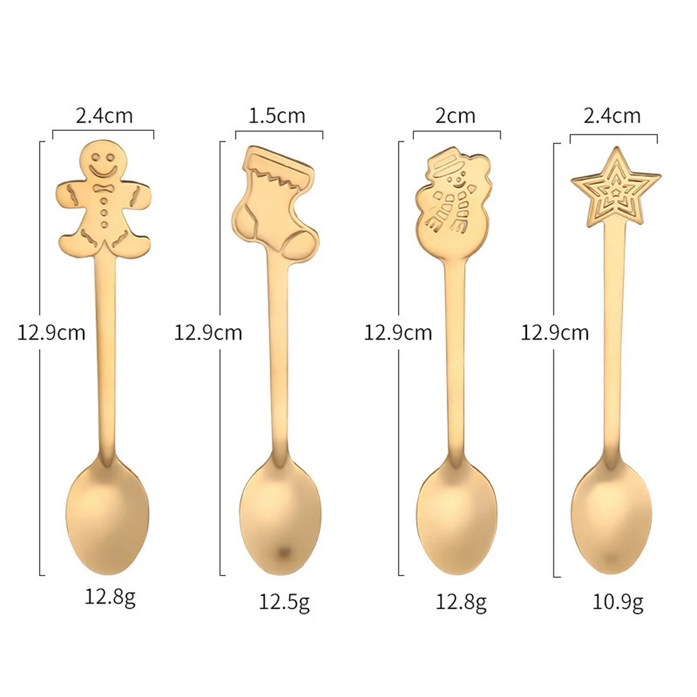 Золотой 4pcs/set Coffee Spoons Christmas Tableware Ice Cream Dessert Spoon Snowman Tree Kids Drinking Tea Scoop Stainless Steel - Цвет: Золотой