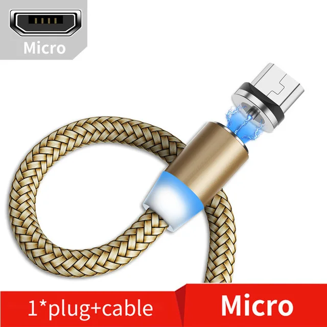 2 м Магнитный Micro USB кабель для iPhone samsung Xiaomi Android мобильный телефон 3A Быстрая зарядка usb type C кабель магнит зарядное устройство провод - Цвет: For Micro Gold