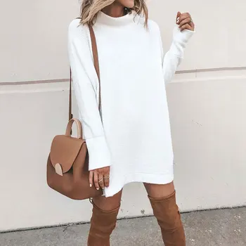 

2020 Spring Turtleneck Sweatshirt Dress Women High Neck Dress Female Knitted Dress Ladies Long Sleeve Pullover Sweater Dress