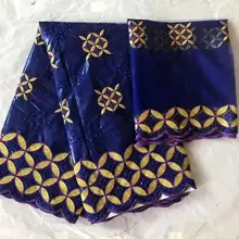 Цена синий вышитый bazin brode getzner с камнями африканский Базен riche ткань 5+ 2 ярдов швейцарская вуаль кружевной шарф