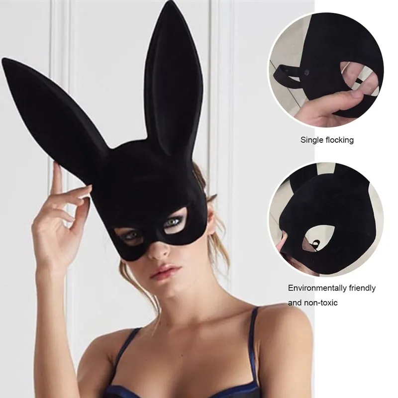 Маска для девочек High-end Хэллоуин Флокирование кроличьи уши маска бар КТВ вечерние мяч маска кролика забавная маска для праздника вечерние поставки, черный, красный