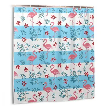 

CHARM HOME Hot Pink Flamingo Let's Blockin'party Plastic Shower Curtain Customized Bathroom Decorative Waterproof Polyester
