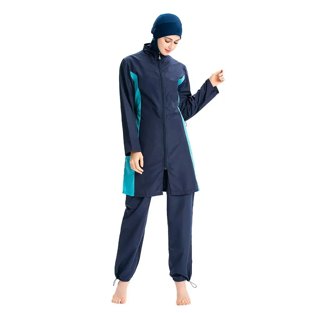 Женский спортивный Универсальный купальник скромный купальник Мусульманский Исламский цельный пляжный консервативный арабский купальный костюм 3 шт. Burkini - Цвет: Dark Blue