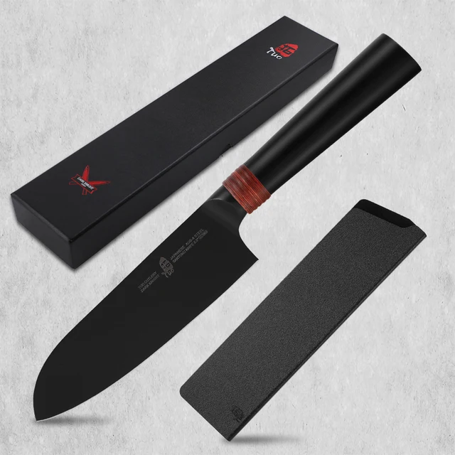 TUO Santoku Knife 5.5- Asian Chefs Knife Japanese Cleaver Black Titanium  Plated Blade Kitchen Small Knife