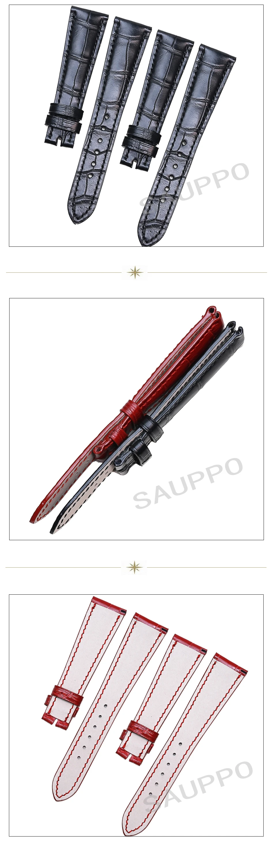 SAUPPO High Quality Crocodile Genuine Leather Watch Accessories Women Wrist Watch Bands for Patek Philippe Complications