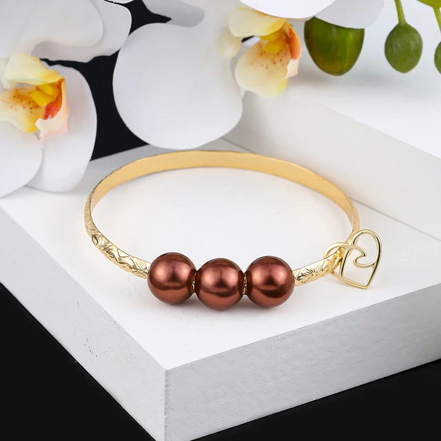 Hawaiian Women's Hand Bangle Bracelets Love Heart Purple Pink Pearl Gold Wedding Charm Bracelet Bangles Jewelry for Women 2021 SL2170GOBR