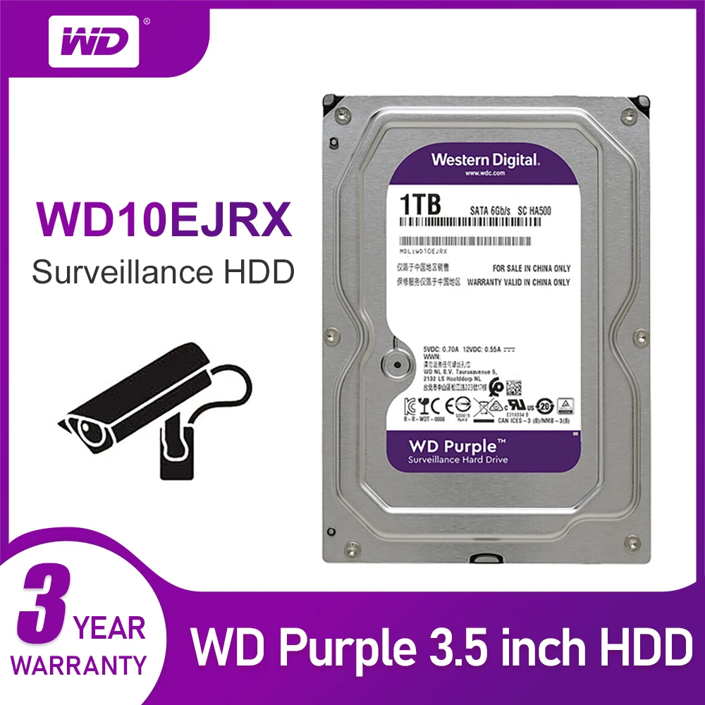 WD новый фиолетовый 1 ТБ видеонаблюдение внутренний жесткий диск Кэш 3 5 дюйма 64M SATA