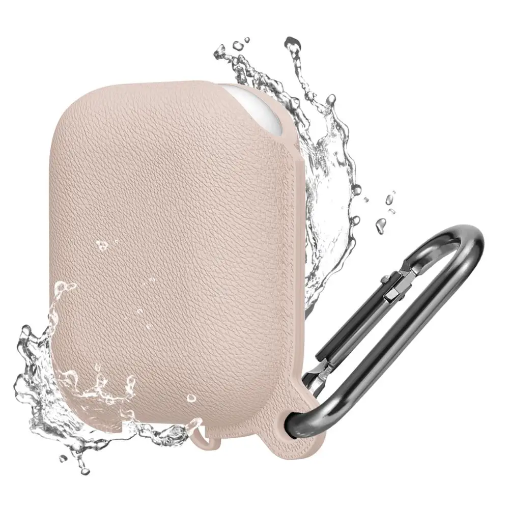Sand pink Litchi водонепроницаемый чехол для наушников для Airpods 1 2 чехол противоударный мягкий силиконовый защитный чехол для Airpods чехол с крючком - Цвет: Sand pink