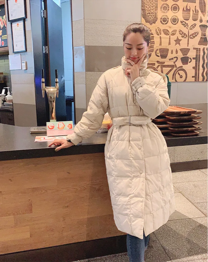 Off Season Sale down Jacket Women's Mid-length New Style Hot Selling Korean-style Loose-Fit Long over-the-Knee-Style Waist
