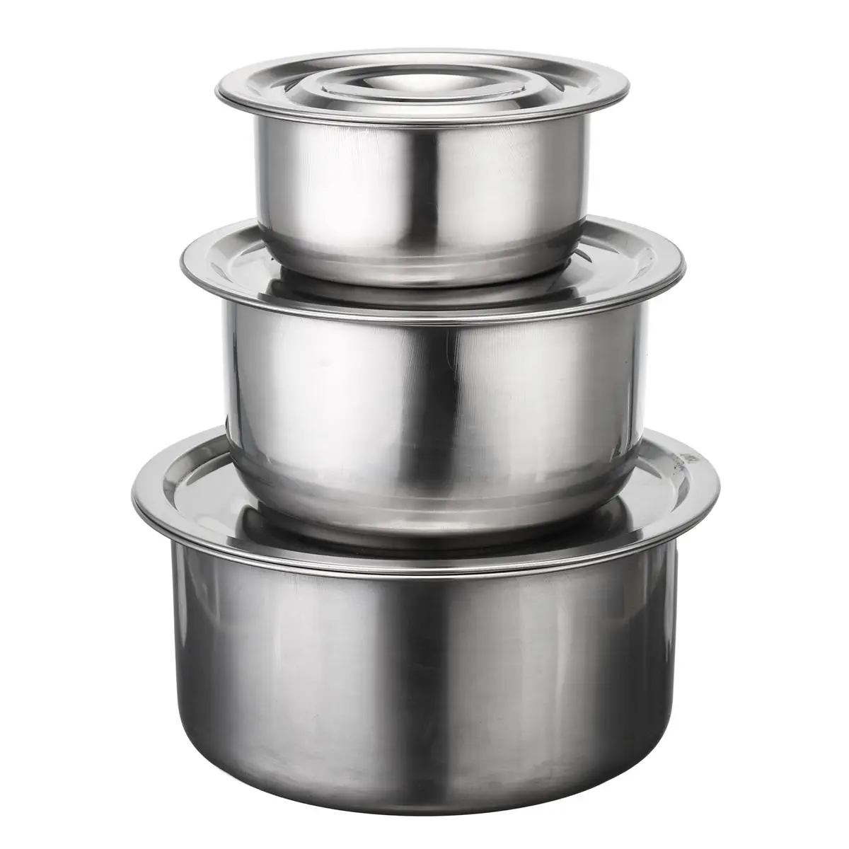 

Hot New 3PCS Stainless Steel Cooking Stock Pots Set Stainless Steel Food Container Pot No Handle Multi-purpose Cookware Kitchen