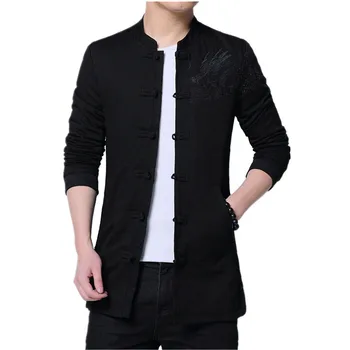 

Black single-breasted embroidered jacket men Chinese style retro jackets and coats fashion slim men jacket size S-XXXL man coat