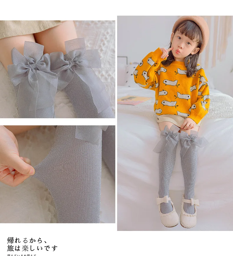 girls kittens Stockings lace knowknot girl thigh Knee socking half Heap socks Bright silk 3-10Years 5colors TZ05