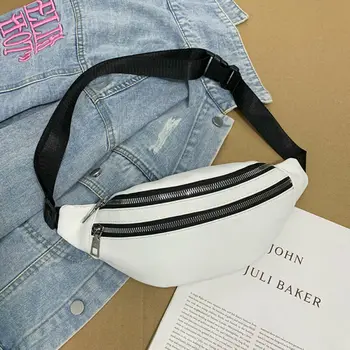 

2020 New Women's Waist Bag Unisex Double Zipper Fanny Pack Bags PU Leather Crossbody Purse Waist Bag Chest Phone Pouch Fashion