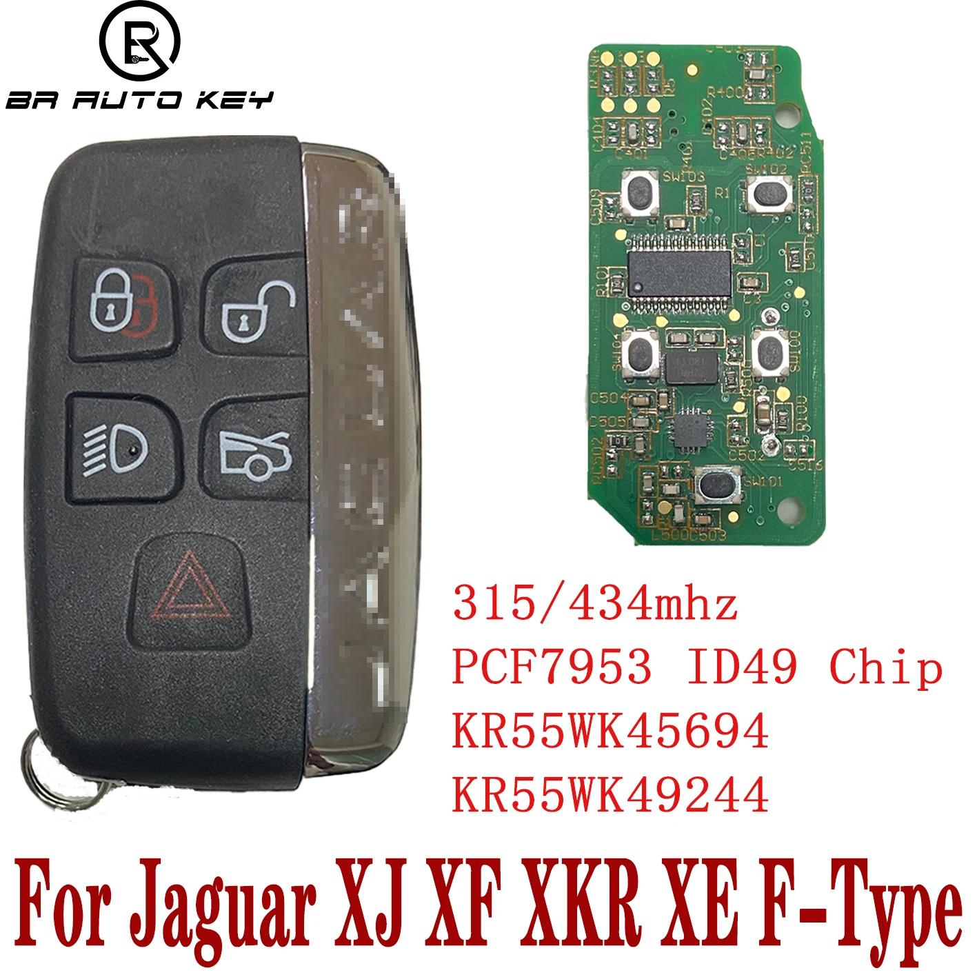 

5Buttons Smart Remote Car Key Fob For-Jaguar XF XJ XK XE 2013-2017 315mhz/433mhz Keyless Smart Key ID49 Chip FCC:KOBJTF10A