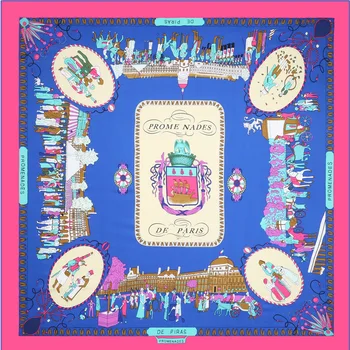 

Best selling twill silk ladies scarf 130cm square scarf stroll Paris shawl scarf