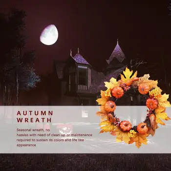 

Halloween/Thanksgiving Wreath Artificial Pumpkin Berries Pine Cone Manmade Garland Cloth Rattan Material Home Decoration Supply