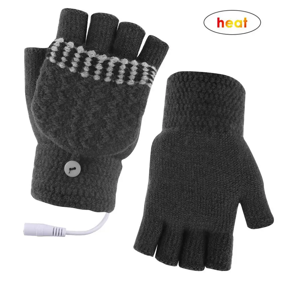 1 Pair USB Heating Gloves Hand Warmers Winter Warm Mittens Hand Laptop Half Fingerless Gloves For Motorcycle Ski Heated Gloves - Цвет: Grey