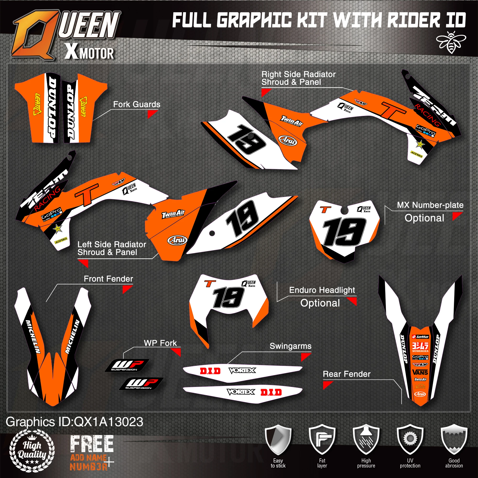 QUEEN X MOTOR Custom Team графические наклейки 3M Набор наклеек для KTM 2013 2014 2015 SX SXF 2016 EXC XC W