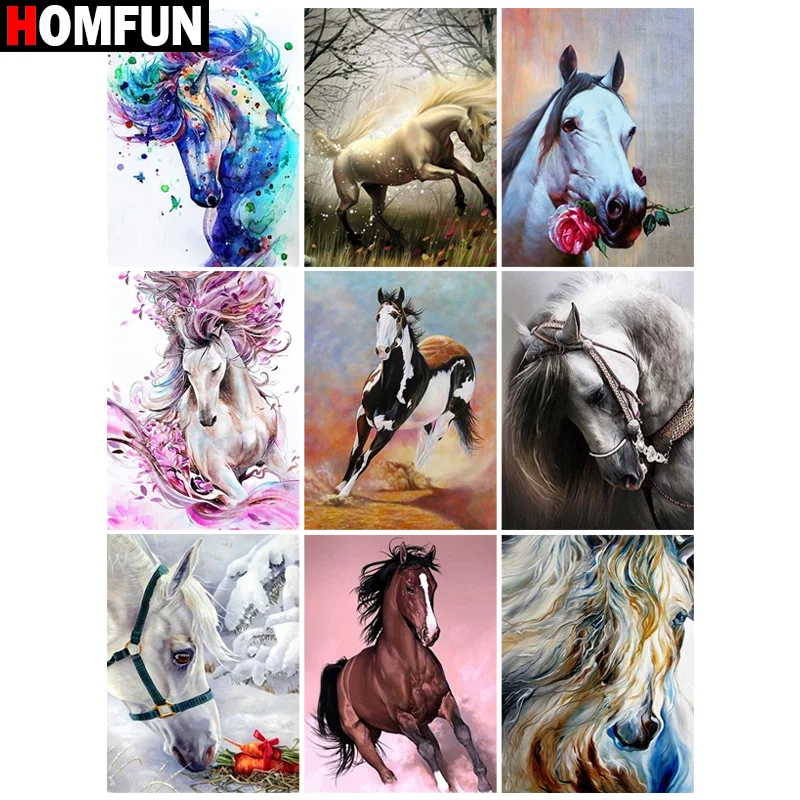 Алмазная живопись HOMFUN картина с квадратными/круглыми стразами лошадиное