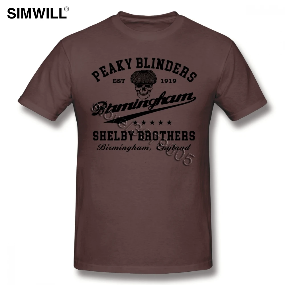 Винтажная пики блиндерс Футболка мужская короткий рукав круглый вырез хлопок тройники рубашки Шелби братья футболка размера плюс ТВ вентиляторы одежда - Цвет: Коричневый
