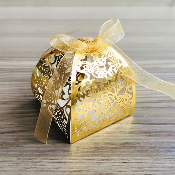 

50 pcs/lot Popular Rose Laser Hollow Candy Box Custom Rose Design Wedding Sugar Sweet Boxes Elegant Gift Box Wedding Party