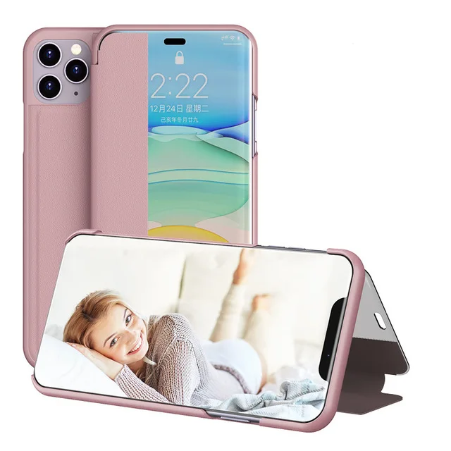 custom iphone cases 2020 Luxury Leather Smart Mirror HD Clear View Flip Phone Case For iPhone 11 Pro XS Max X XR 6 6S 7 8 Plus SE Protective Cover magnetic phone case