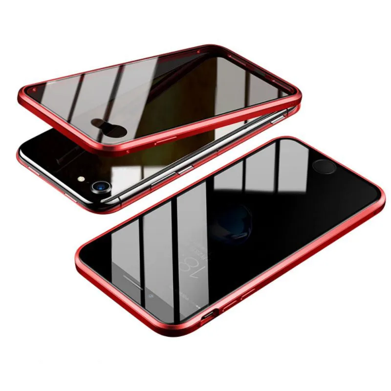 Металлический бампер Магнитный чехол для телефона с защитой от просмотра для iPhone 7/8 Plus X/XS/XR/XS Max защита для экрана из закаленного стекла