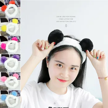 

2020 New Fashion Panda Headbands for Women Girls Bow Wash Face Turban Makeup Elastic Hair Bands Coral Fleece Hair Accessories