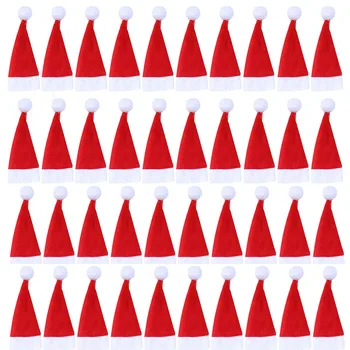 

40Pcs Kitchen Knife and Fork Bag Christmas Decorative Tableware Storage Tool Christmas Hat Tableware Cover Family Party Gather