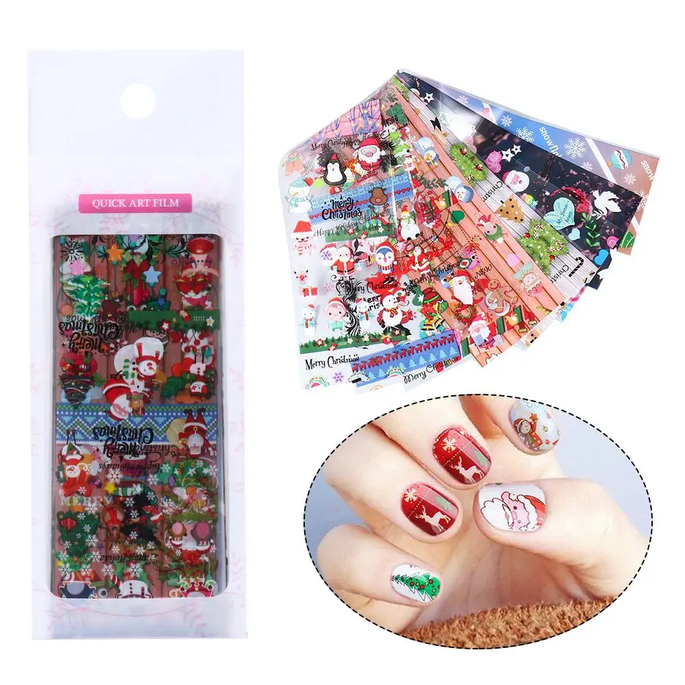 10pcs/Set Decorations Tattoo Charms Snow Santa Elf Tranfer Nail Decals Winter Art Stickers Cartoon Christmas Foils | Красота и