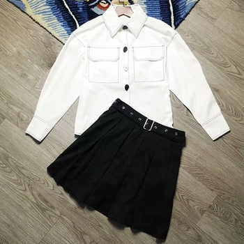 

HIGH QUALITY Newest Fashion 2020 Designer Runway Suit Set Women's Long Sleeve Contast Color Sewing Blouse Shirt Mini Skirt Set
