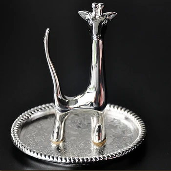 

Long Tail Giraffe Ring Holder Dish Metal Silver Plated Trinket Tray Gift for Girls Women