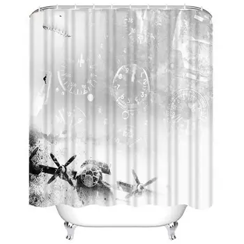 

Shower Curtain Set Brown War Aviation Army Military Pattern Vintage Plane Old Bathroom Decor Set with 12 Hooks 72X72 Inches