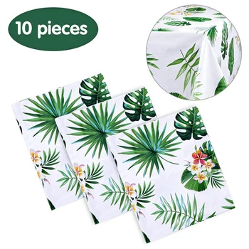 

NEW-10 Pack Hawaiian Luau Tablecloth for Party Decor Disposable Plastic Rectangular Table Covers Palm Leaves Table Cloth