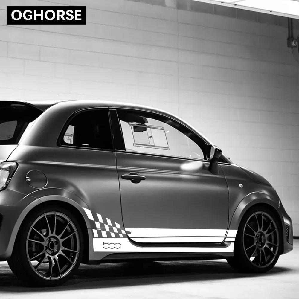 2 шт., наклейка Abarth С Боковыми полосками на дверь, гоночная решетка, автомобильный Стайлинг, украшение кузова, наклейка для Fiat 500 Bravo, аксессуары Palio