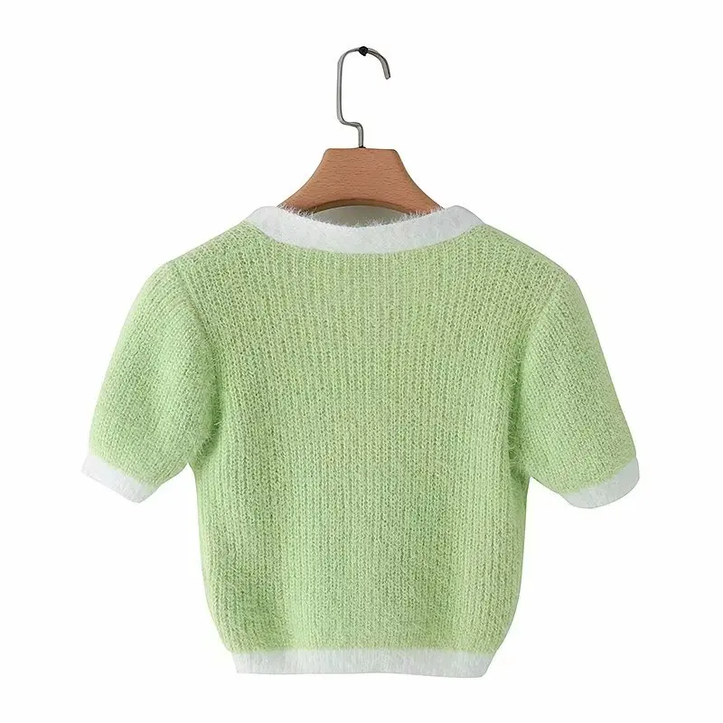 Женский винтажный свитер в стиле панк розовый трикотажный укороченный Корейском