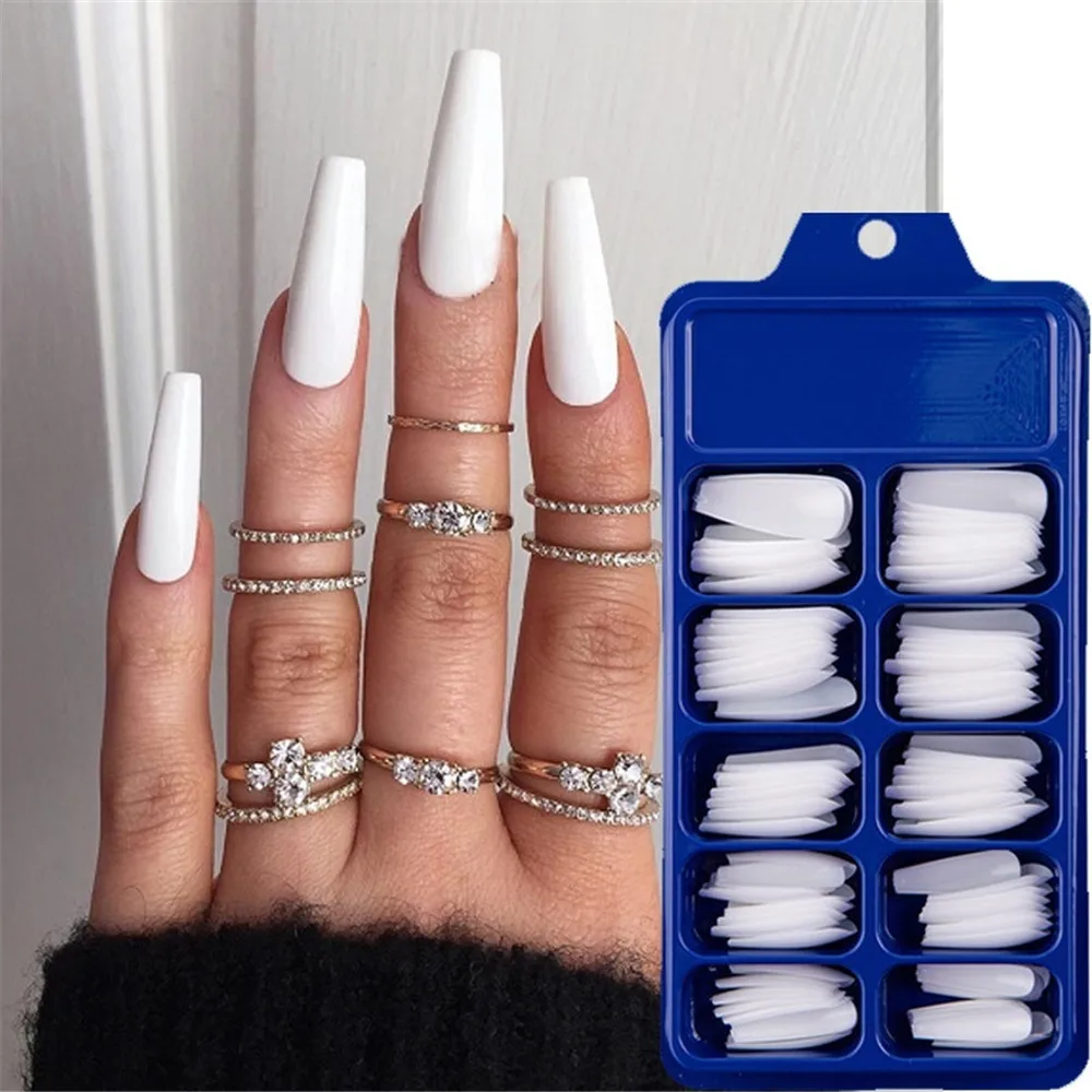 False Nail Tips 24/100Pcs Candy Color Full Cover Matte Acrylic Ballerina Fake Nails DIY Beauty Manicure Extension Tools