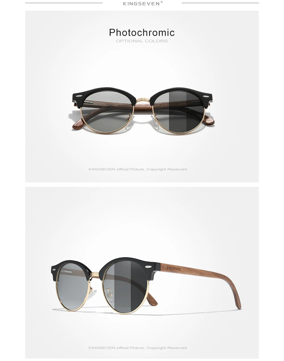 KINGSEVEN Handmade High Quality Black Walnut Wood Sunglasses Men Women Polarized Mirror Sun Glasses Male UV400 Shades Oculos